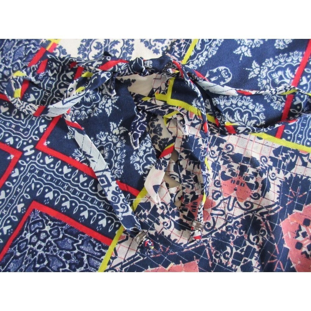 NWT Gypsy05 Bima Printed Silk Lace Front Dolman Sleeve Shift Mini Dress XS $242 - Picture 6 of 9